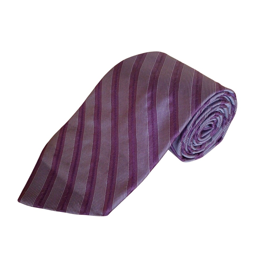Brooks Brothers Makers 3.5" Silk Striped Tie Purple Silver Italy USA Classic